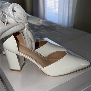 Elegant White Block Heel Women's Shoes